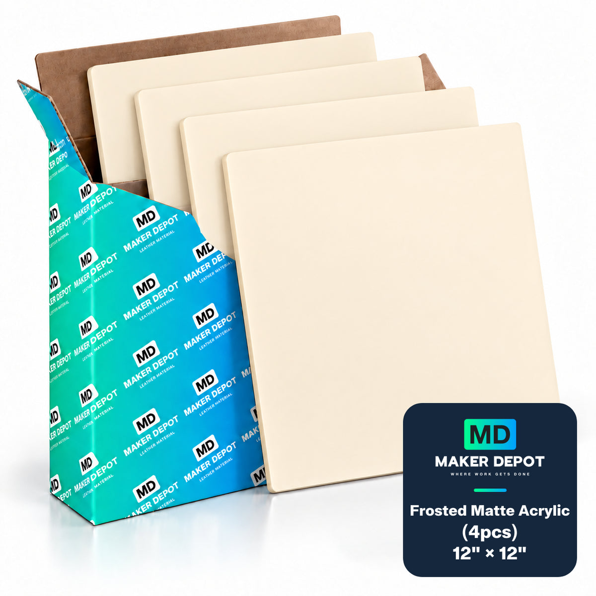 MakerDepot 1/8" Frosted Matte Acrylic Sheets, 12" × 12", 4 Pack for Laser Engraving & Cutting