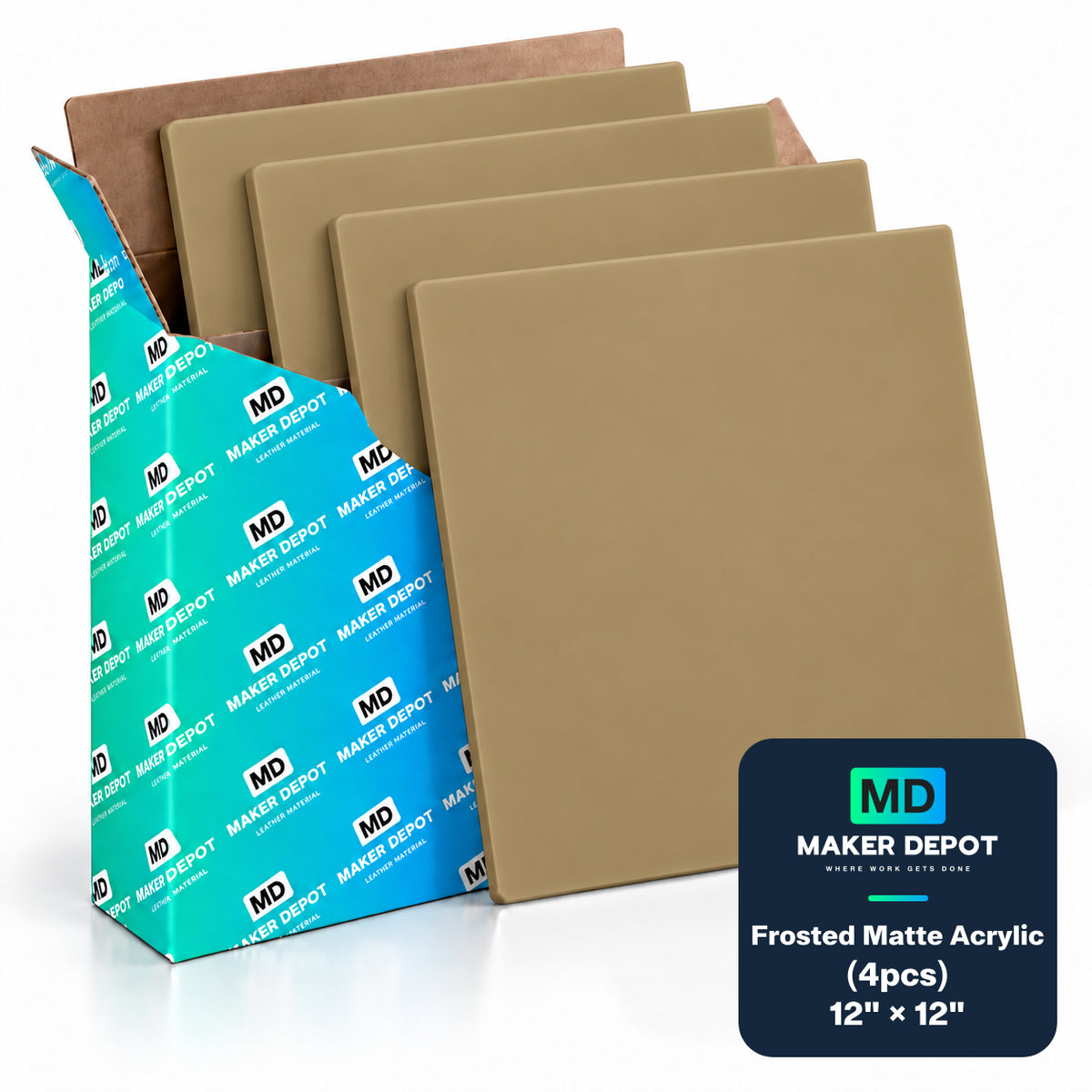 MakerDepot 1/8" Frosted Matte Acrylic Sheets, 12" × 12", 4 Pack for Laser Engraving & Cutting