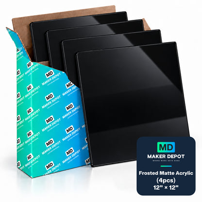MakerDepot 1/8" Frosted Matte Acrylic Sheets, 12" × 12", 4 Pack for Laser Engraving & Cutting