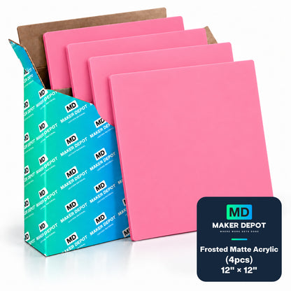 MakerDepot 1/8" Frosted Matte Acrylic Sheets, 12" × 12", 4 Pack for Laser Engraving & Cutting