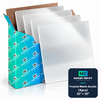 MakerDepot 1/8" Frosted Matte Acrylic Sheets, 12" × 12", 4 Pack for Laser Engraving & Cutting