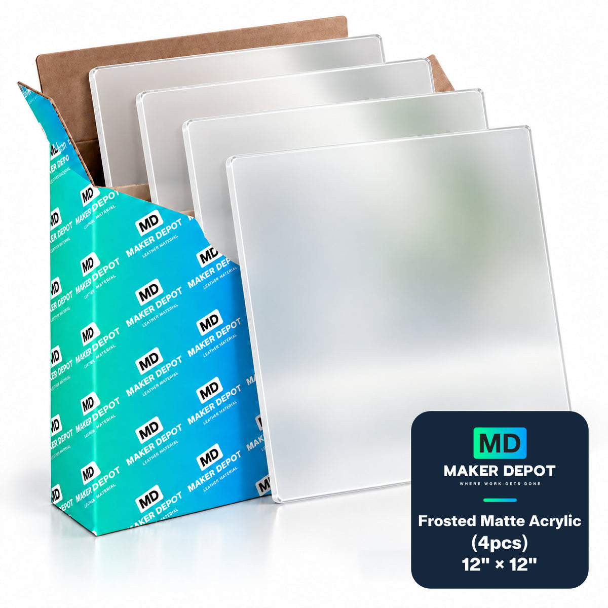 MakerDepot 1/8" Frosted Matte Acrylic Sheets, 12" × 12", 4 Pack for Laser Engraving & Cutting