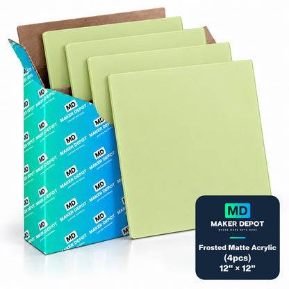 MakerDepot 1/8" Frosted Matte Acrylic Sheets, 12" × 12", 4 Pack for Laser Engraving & Cutting