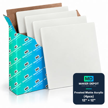 MakerDepot 1/8" Frosted Matte Acrylic Sheets, 12" × 12", 4 Pack for Laser Engraving & Cutting