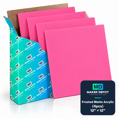 MakerDepot 1/8" Frosted Matte Acrylic Sheets, 12" × 12", 4 Pack for Laser Engraving & Cutting