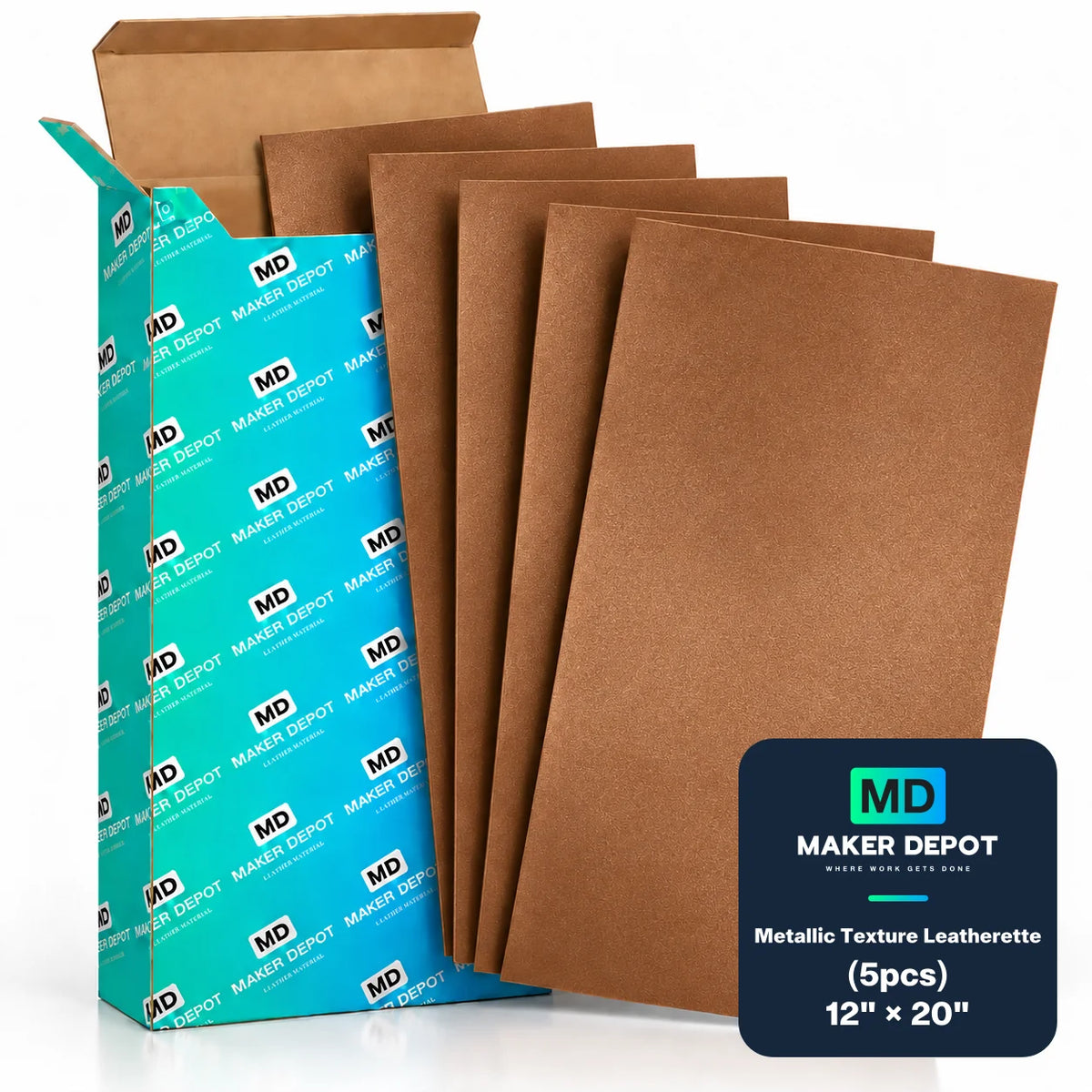 MakerDepot Metallic Texture Leatherette Sheets, 12" × 20", 5 Pack for Laser Engraving & Cutting