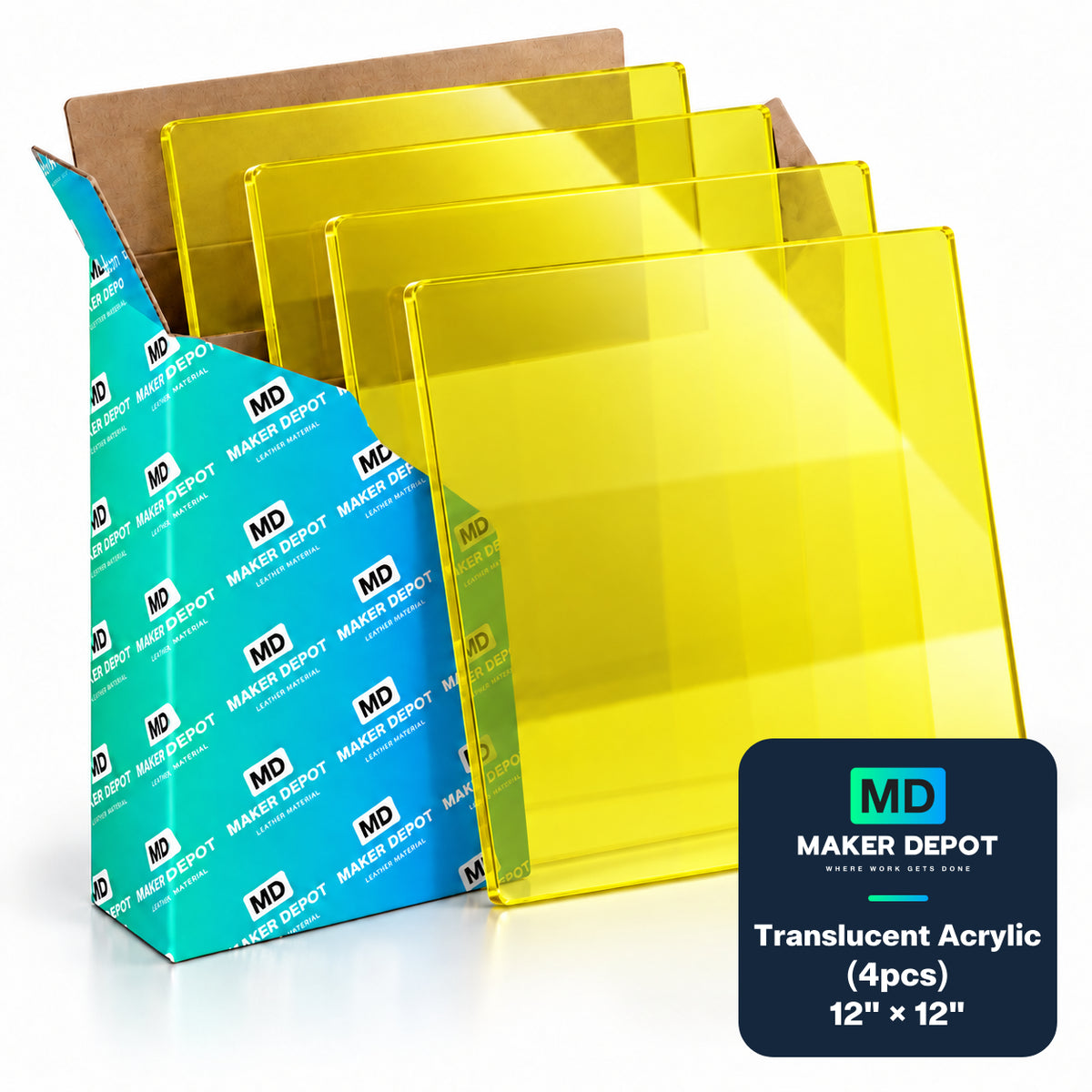 MakerDepot 1/8" Translucent Acrylic Sheets, 12" × 12", 4 Pack for Laser Engraving & Cutting