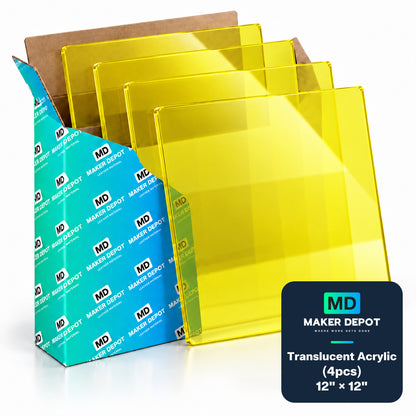 MakerDepot 1/8" Translucent Acrylic Sheets, 12" × 12", 4 Pack for Laser Engraving & Cutting