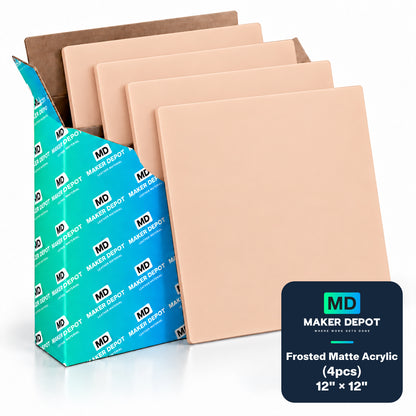 MakerDepot 1/8" Frosted Matte Acrylic Sheets, 12" × 12", 4 Pack for Laser Engraving & Cutting