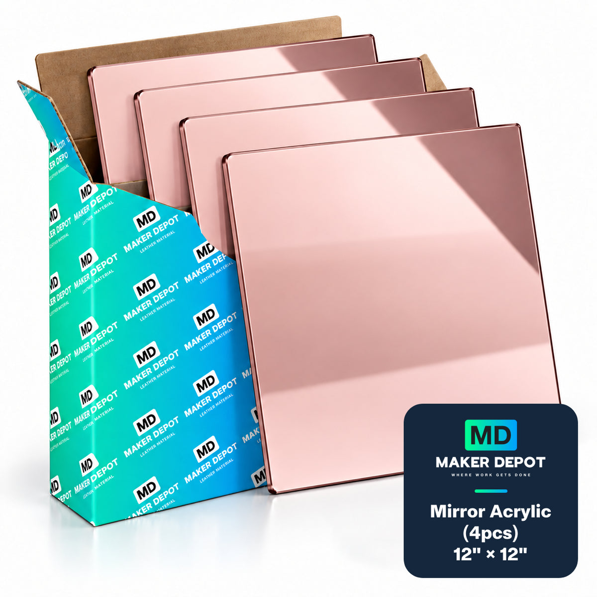 MakerDepot 1/8" Mirror Acrylic Sheets, 12" × 12", 4 Pack for Laser Engraving & Cutting