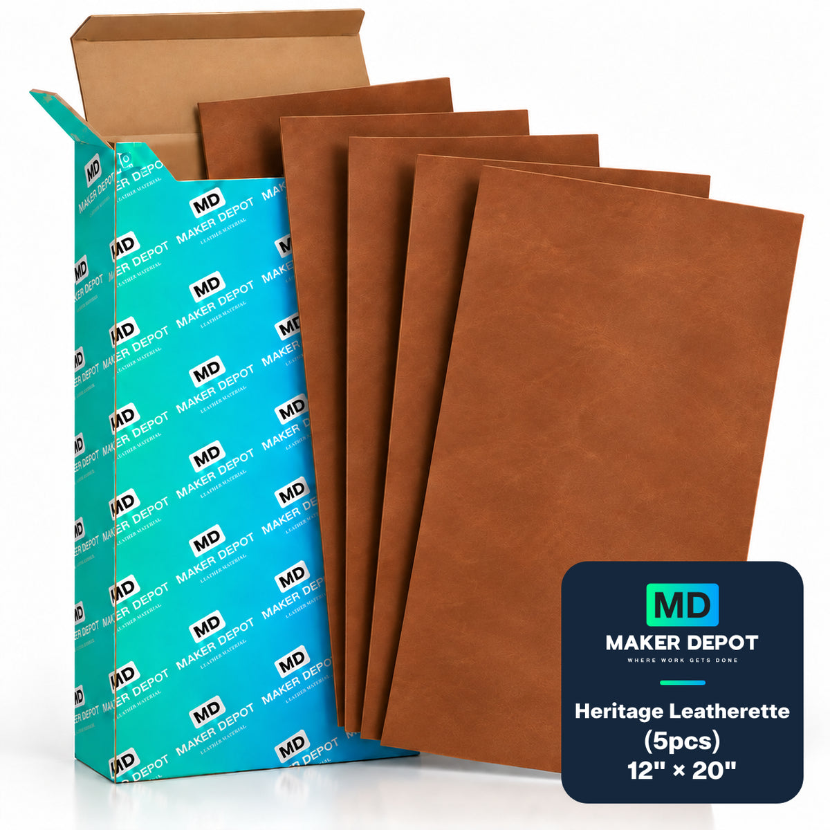 MakerDepot 1.5mm Heritage Leatherette Sheets, 12" × 20", 5 Pack for Laser Engraving & Cutting