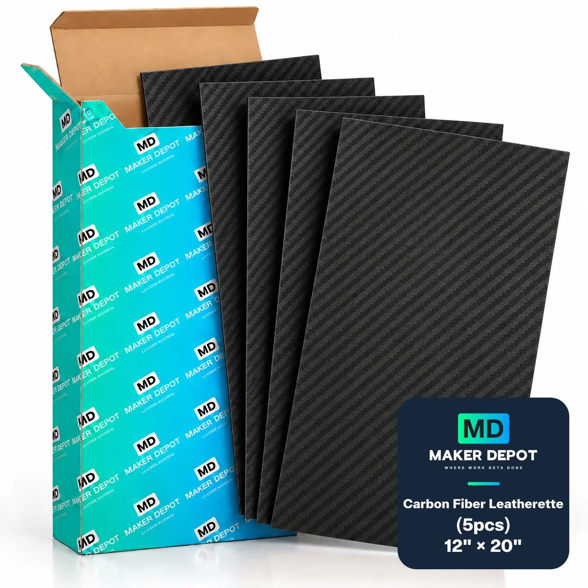 MakerDepot Carbon Fiber Leatherette Sheets, 12" × 20", 5 Pack for Laser Engraving & Cutting