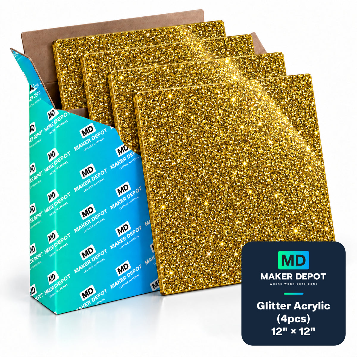 MakerDepot 1/8" Glitter Acrylic Sheets, 12" × 12", 4 Pack for Laser Engraving & Cutting