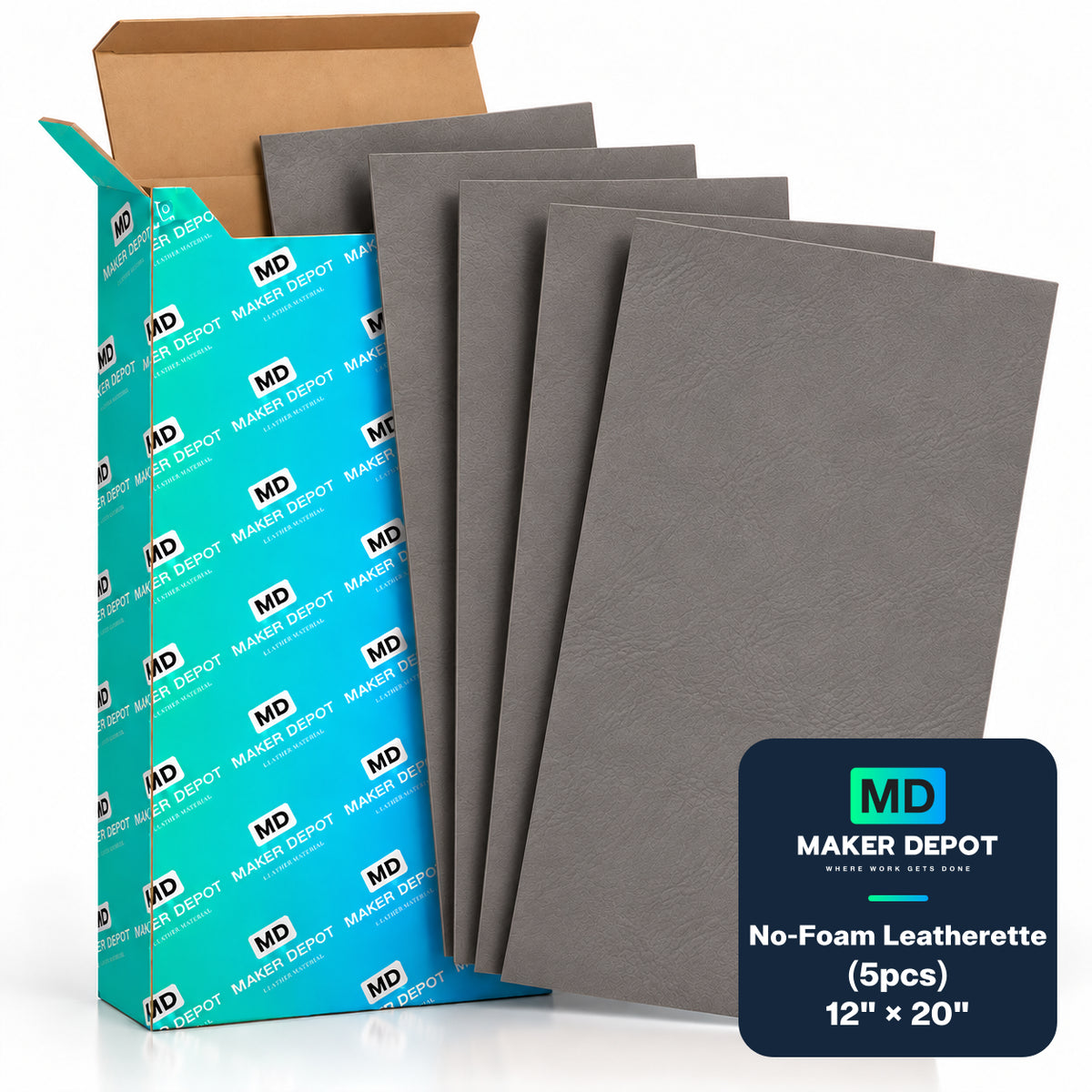 MakerDepot 1.0mm No-Foam Leatherette Sheets, 12" × 20", 5 Pack for Laser Engraving & Cutting