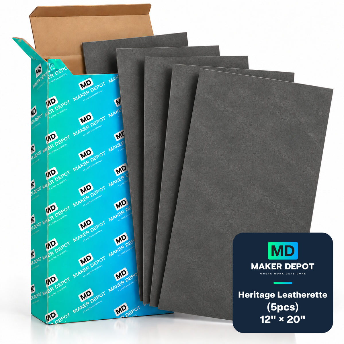 MakerDepot 1.5mm Heritage Leatherette Sheets, 12" × 20", 5 Pack for Laser Engraving & Cutting