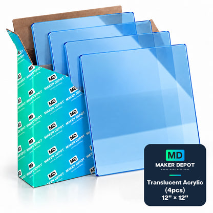MakerDepot 1/8" Translucent Acrylic Sheets, 12" × 12", 4 Pack for Laser Engraving & Cutting