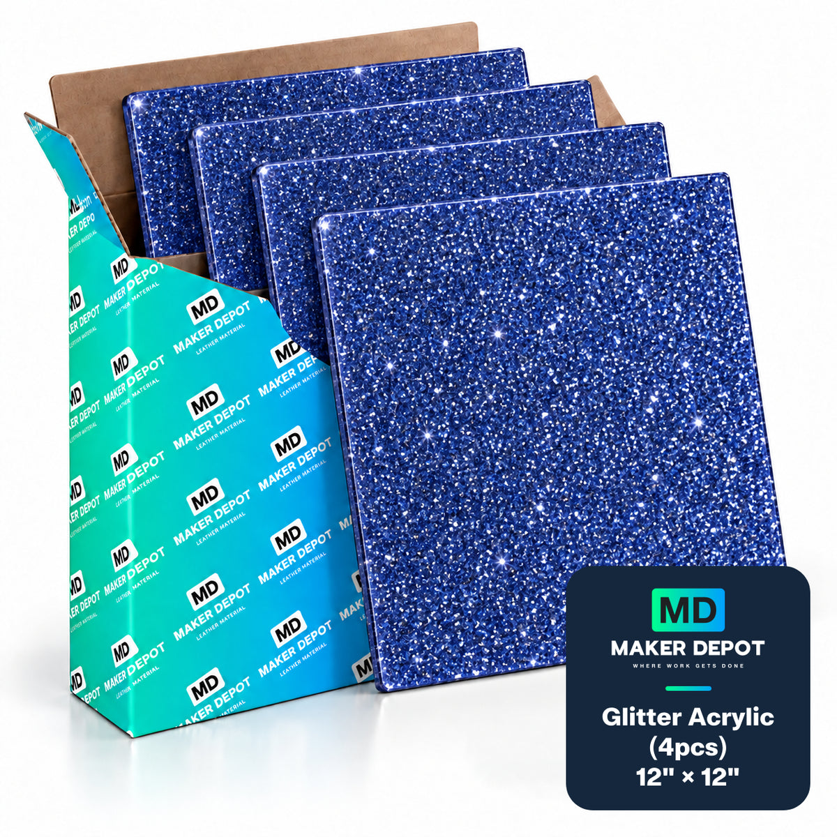 MakerDepot 1/8" Glitter Acrylic Sheets, 12" × 12", 4 Pack for Laser Engraving & Cutting
