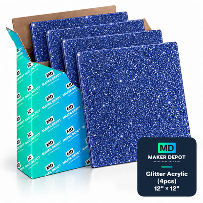 MakerDepot 1/8" Glitter Acrylic Sheets, 12" × 12", 4 Pack for Laser Engraving & Cutting