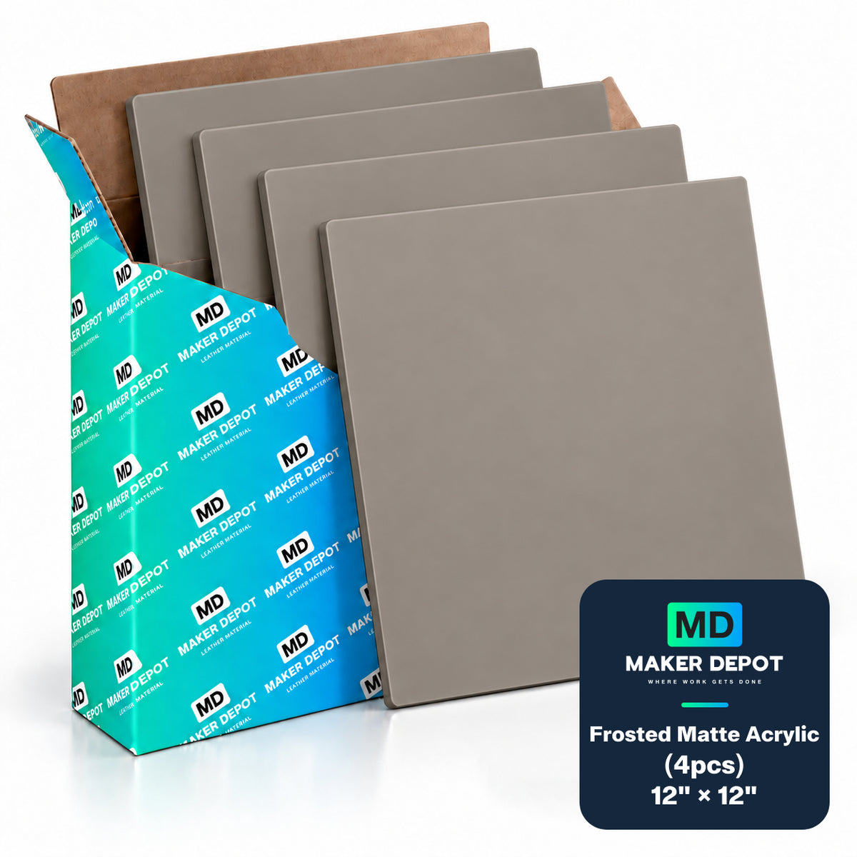 MakerDepot 1/8" Frosted Matte Acrylic Sheets, 12" × 12", 4 Pack for Laser Engraving & Cutting