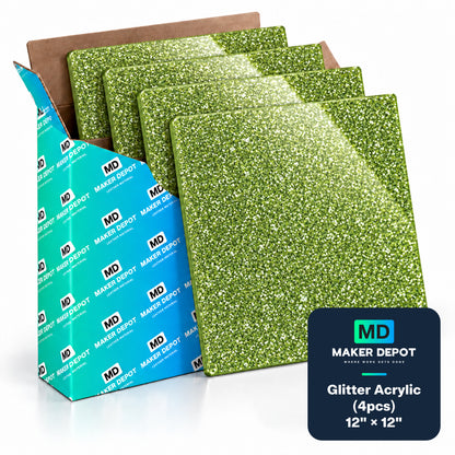 MakerDepot 1/8" Glitter Acrylic Sheets, 12" × 12", 4 Pack for Laser Engraving & Cutting