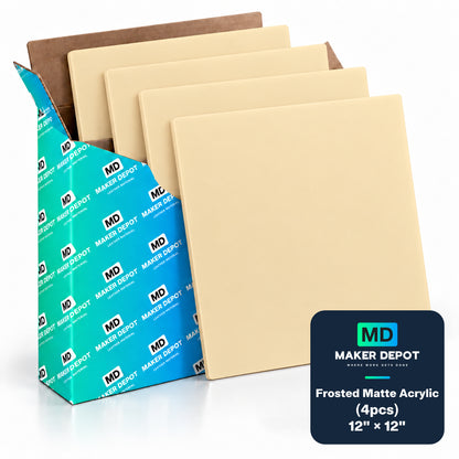 MakerDepot 1/8" Frosted Matte Acrylic Sheets, 12" × 12", 4 Pack for Laser Engraving & Cutting