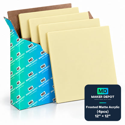 MakerDepot 1/8" Frosted Matte Acrylic Sheets, 12" × 12", 4 Pack for Laser Engraving & Cutting