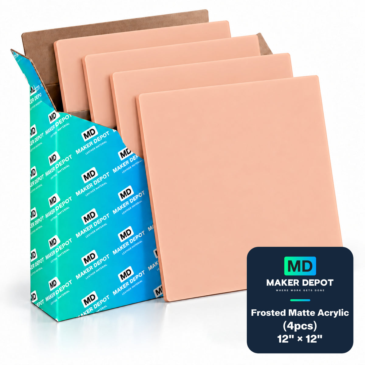 MakerDepot 1/8" Frosted Matte Acrylic Sheets, 12" × 12", 4 Pack for Laser Engraving & Cutting