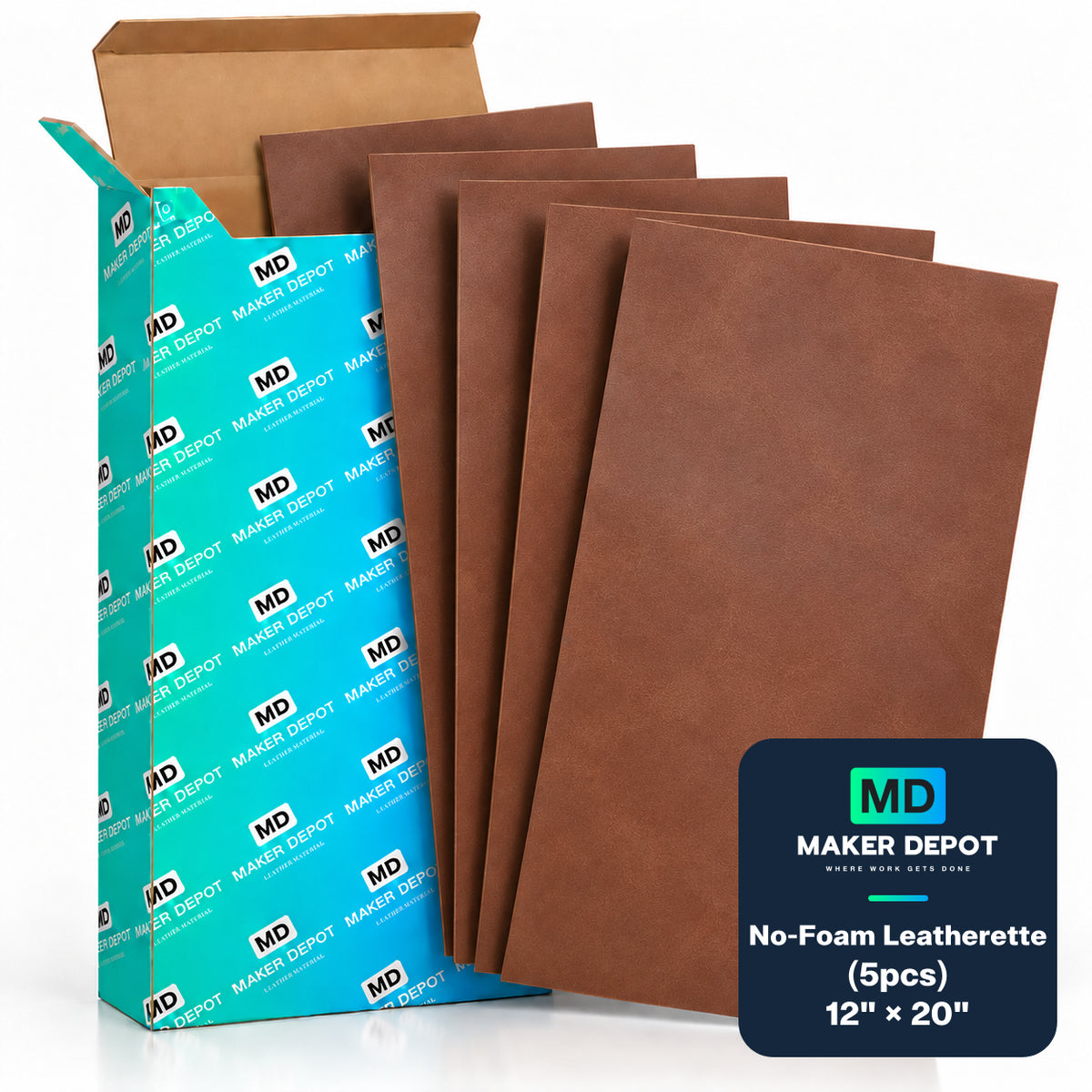 MakerDepot 1.0mm No-Foam Leatherette Sheets, 12" × 20", 5 Pack for Laser Engraving & Cutting