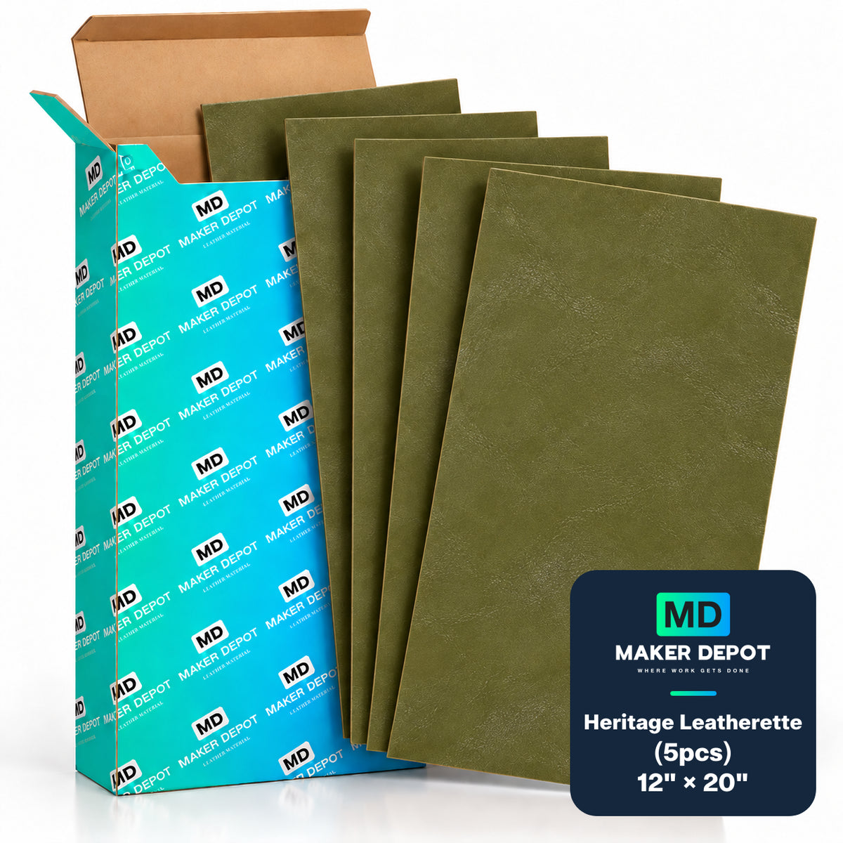 MakerDepot 1.5mm Heritage Leatherette Sheets, 12" × 20", 5 Pack for Laser Engraving & Cutting