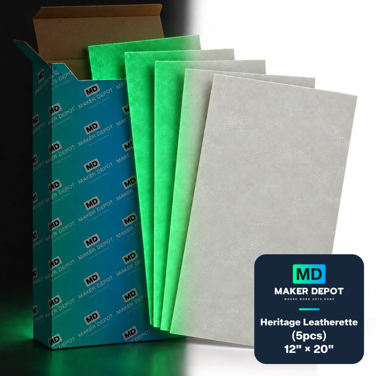 MakerDepot 1.5mm Heritage Leatherette Sheets, 12" × 20", 5 Pack for Laser Engraving & Cutting