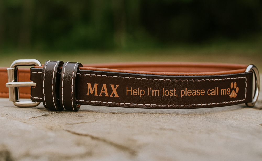 Laser cut engraved idea leather pet collar