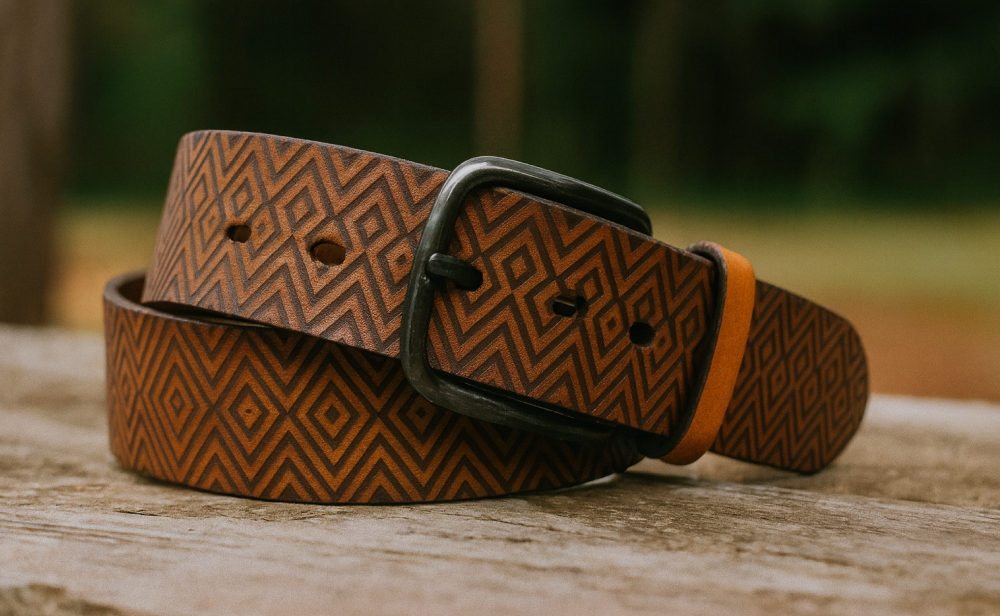 Laser cut engraved idea leather belt