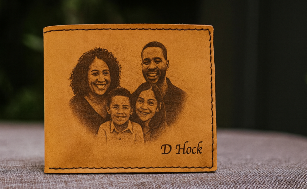 Laser cut engraved idea leather wallet
