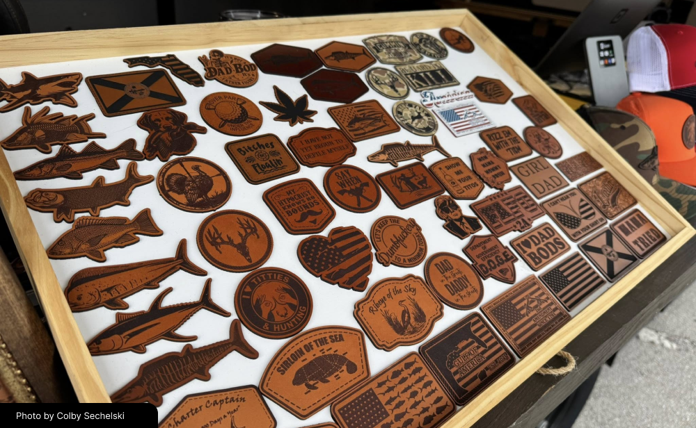 Laser cut engraved idea leather patches