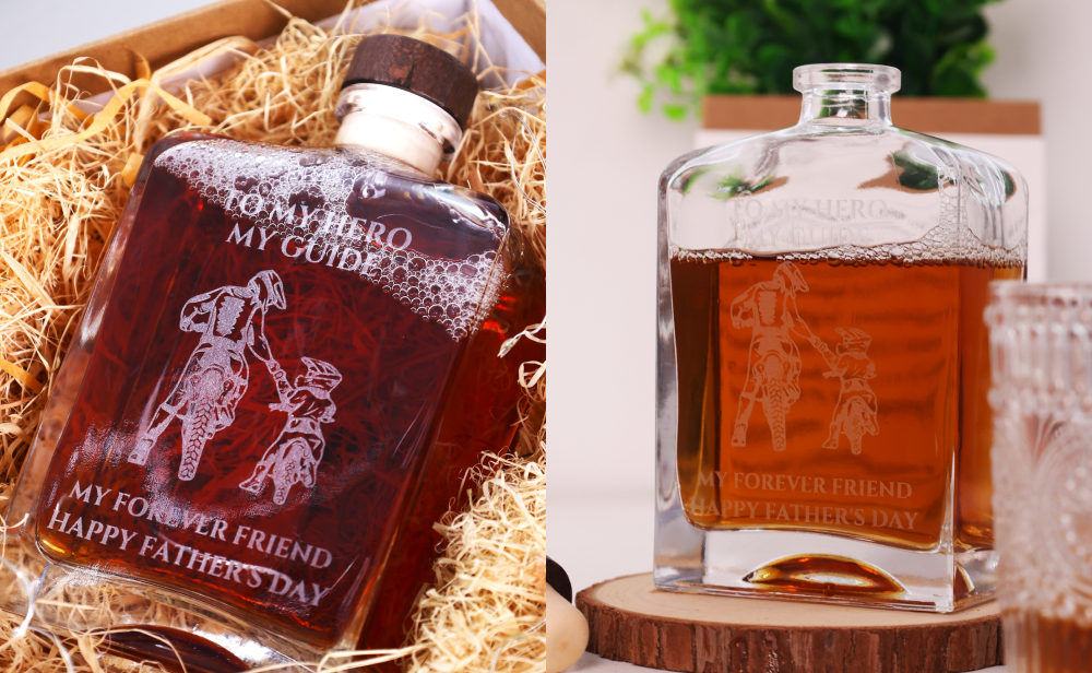 Laser cut engraved idea glass wine bottle