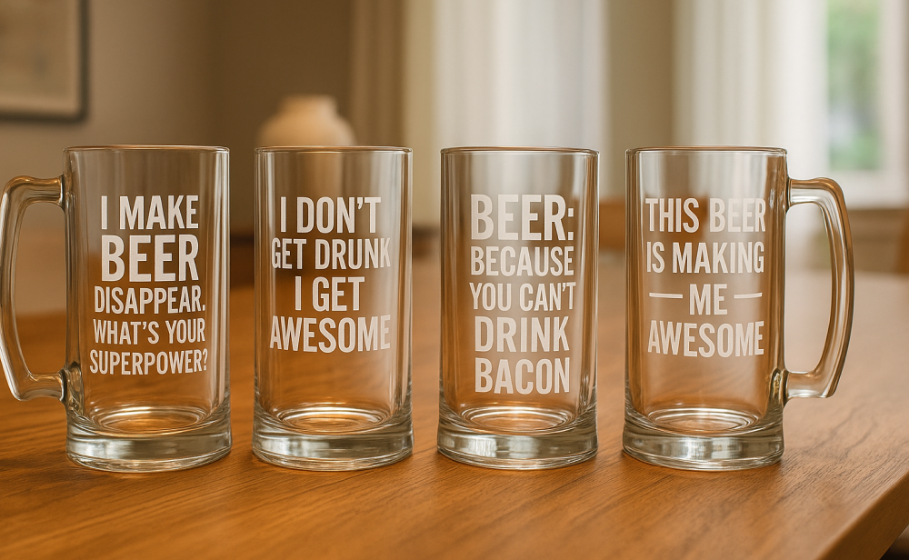 Laser cut engraved idea glass beer cup