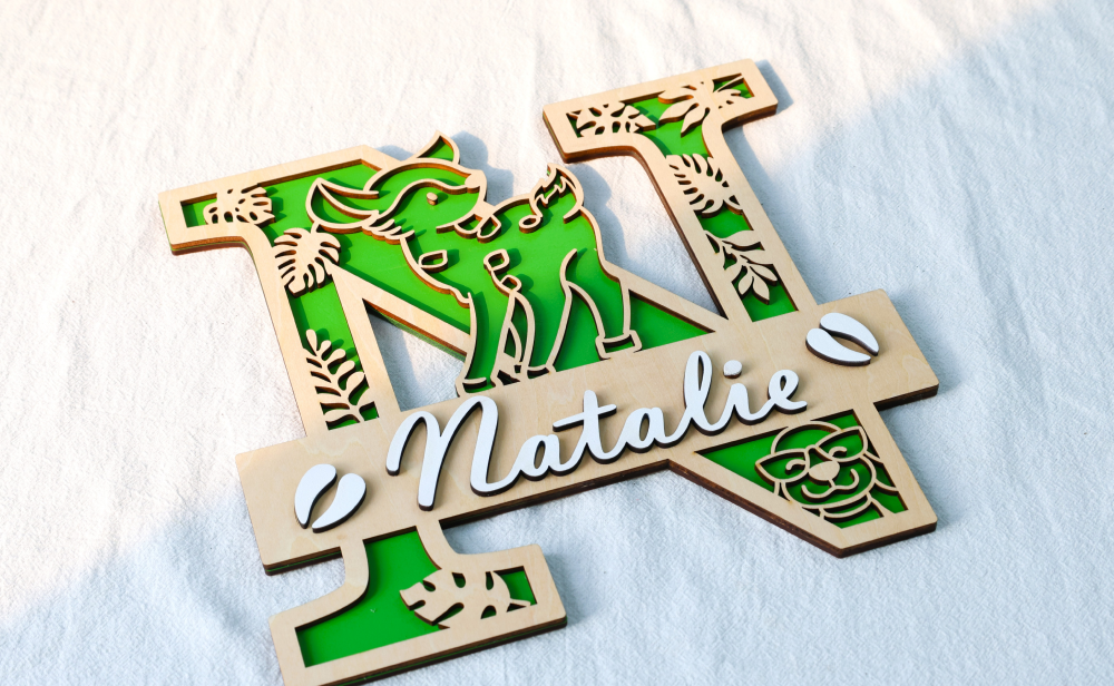 Laser cut engraved idea name decor