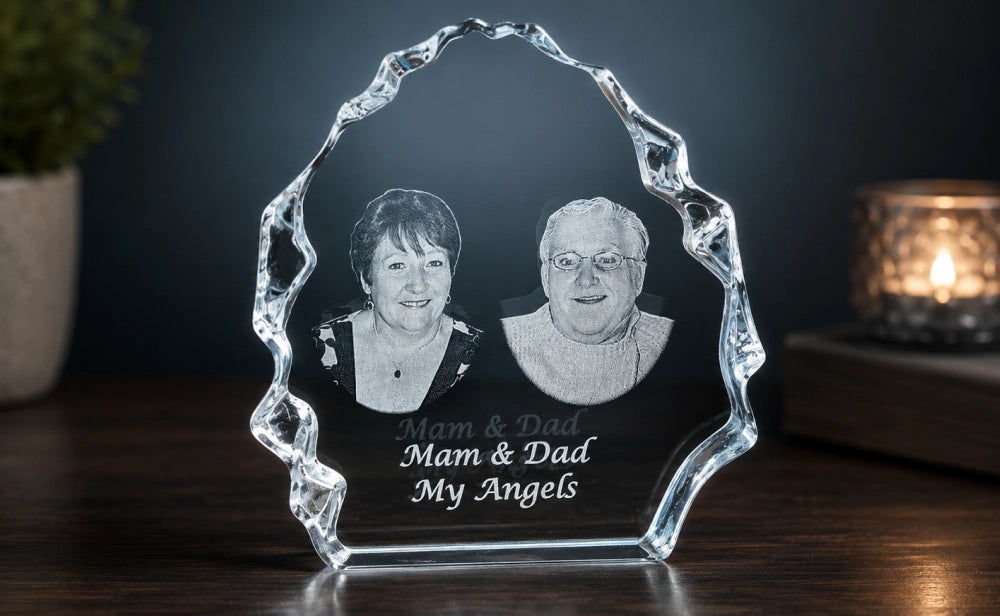 Laser Engraved glass tribute for Mam & Dad