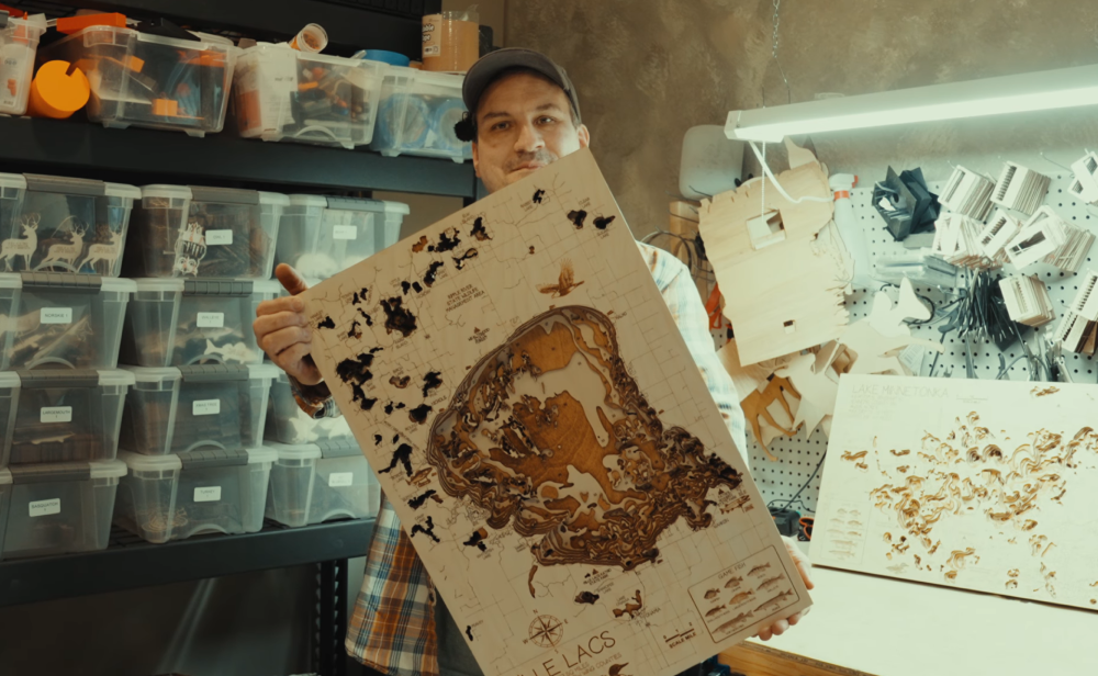 Laser cut engraved wooden layer map