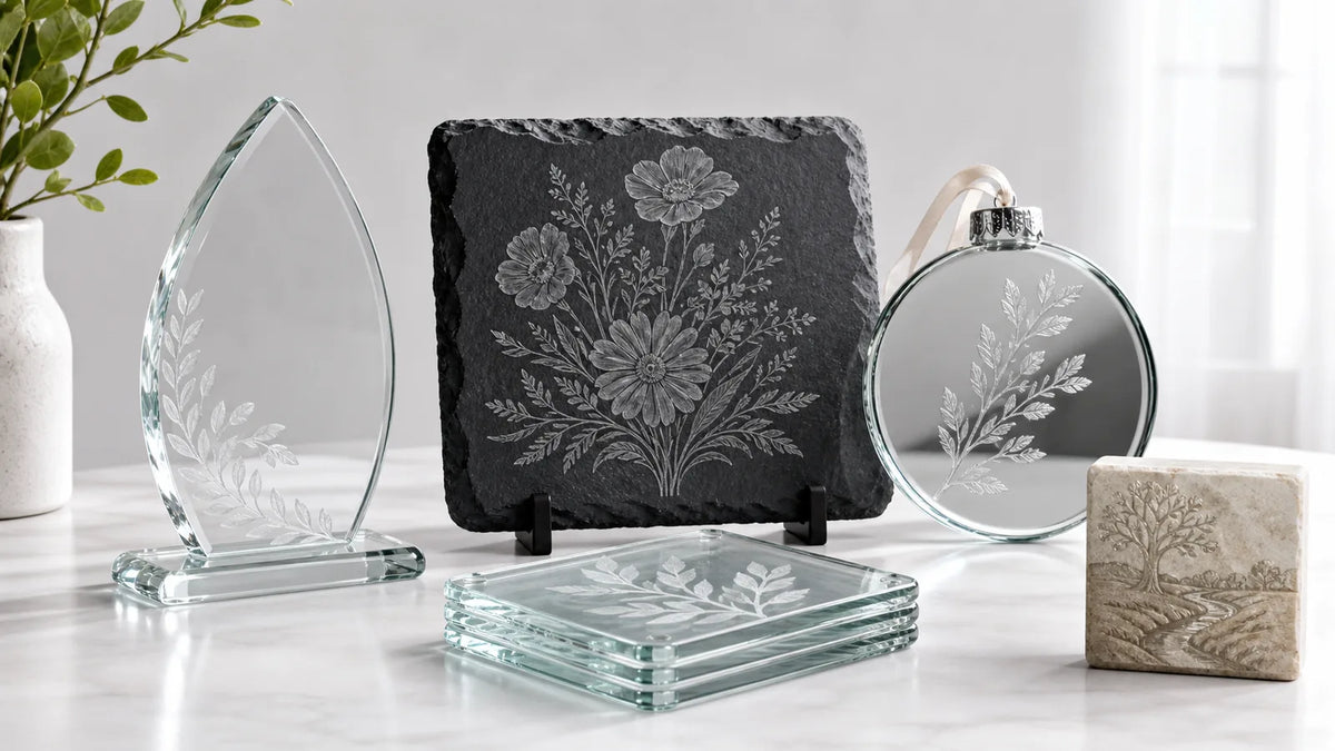 Slate and stone laser engraved and cut products and items