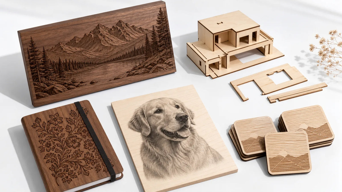 Wood laser engraved and cut products and items