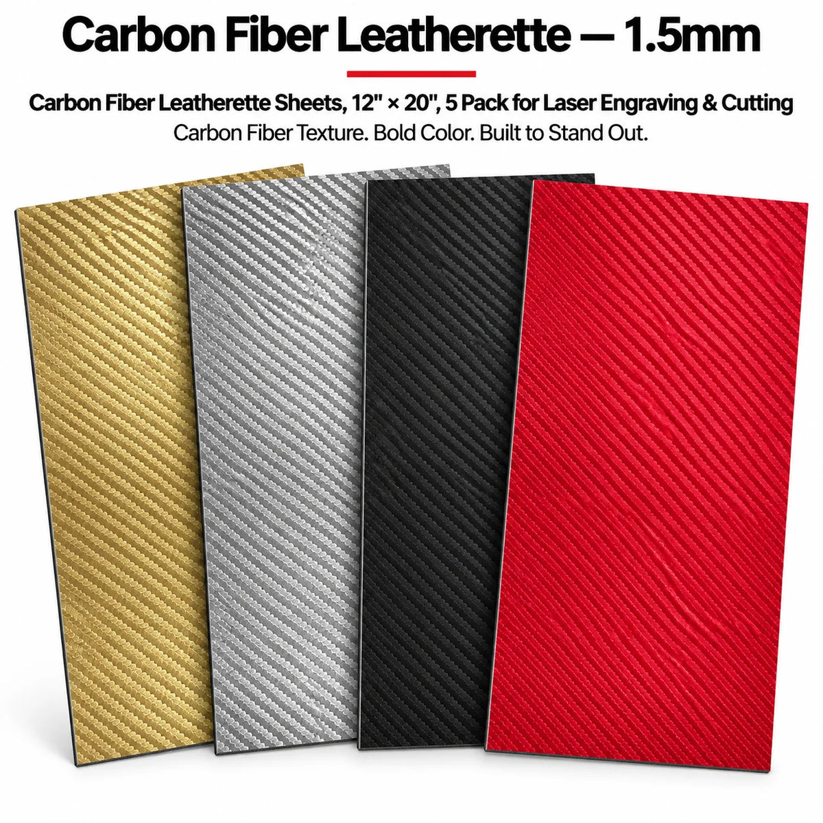 MakerDepot Carbon Fiber Leatherette Sheets, 12" × 20", 5 Pack for Laser Engraving & Cutting