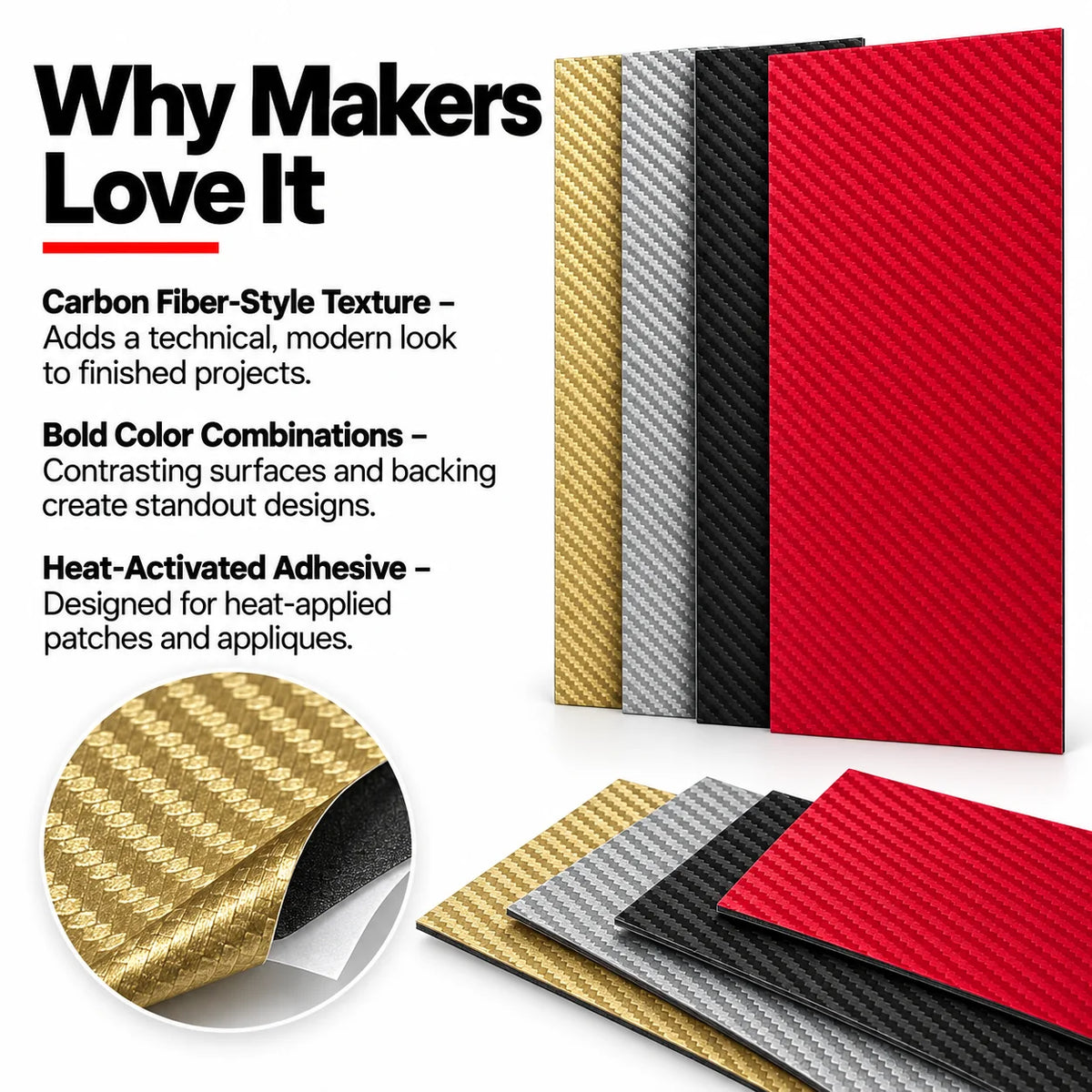 MakerDepot Carbon Fiber Leatherette Sheets, 12" × 20", 5 Pack for Laser Engraving & Cutting