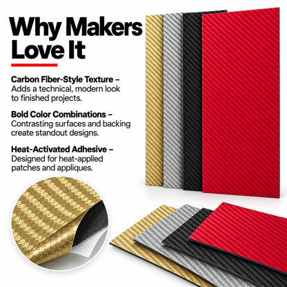 MakerDepot Carbon Fiber Leatherette Sheets, 12" × 20", 5 Pack for Laser Engraving & Cutting