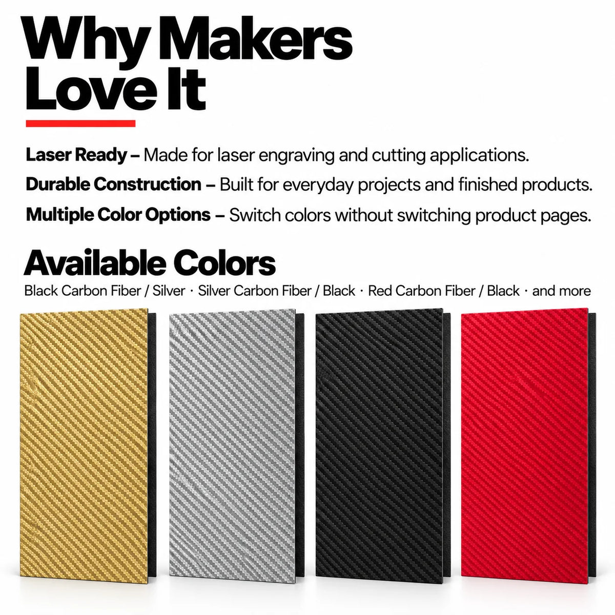 MakerDepot Carbon Fiber Leatherette Sheets, 12" × 20", 5 Pack for Laser Engraving & Cutting