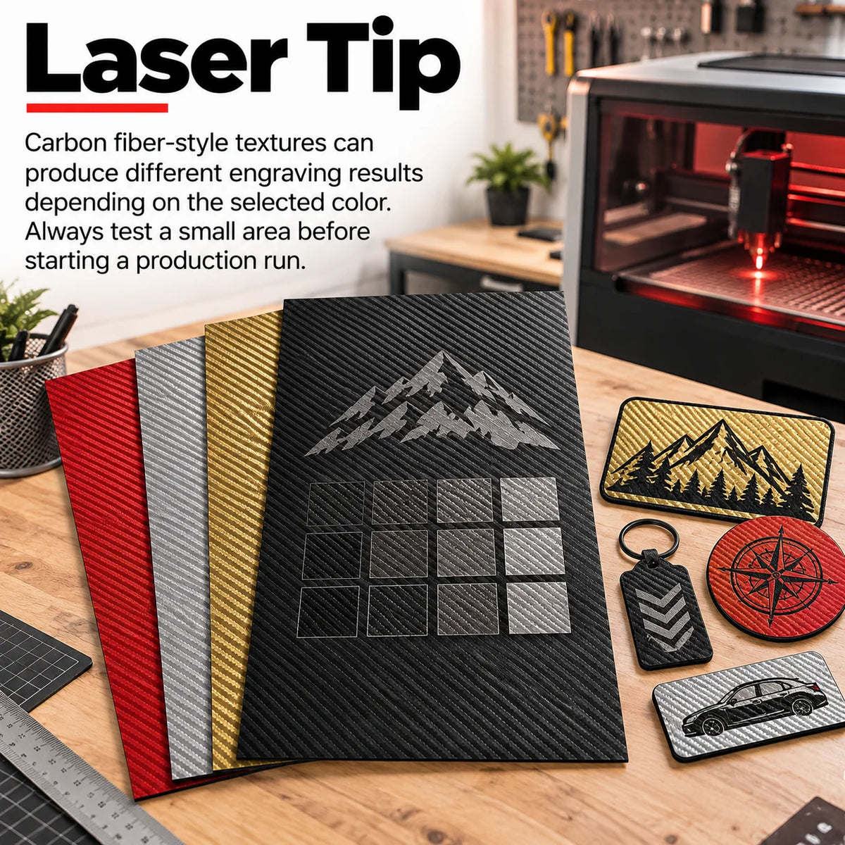 MakerDepot Carbon Fiber Leatherette Sheets, 12" × 20", 5 Pack for Laser Engraving & Cutting