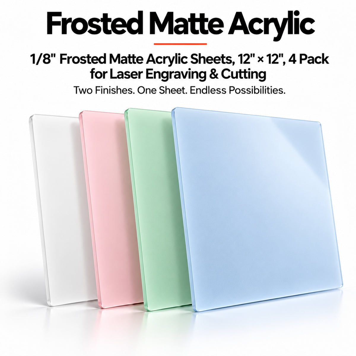 MakerDepot 1/8" Frosted Matte Acrylic Sheets, 12" × 12", 4 Pack for Laser Engraving & Cutting