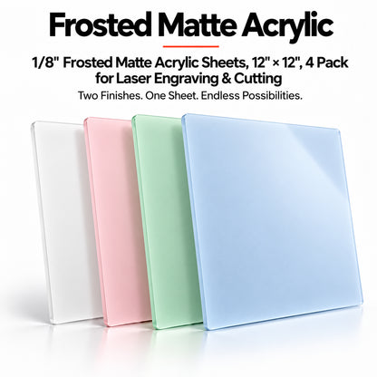 MakerDepot 1/8" Frosted Matte Acrylic Sheets, 12" × 12", 4 Pack for Laser Engraving & Cutting
