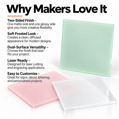 MakerDepot 1/8" Frosted Matte Acrylic Sheets, 12" × 12", 4 Pack for Laser Engraving & Cutting