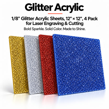 MakerDepot 1/8" Glitter Acrylic Sheets, 12" × 12", 4 Pack for Laser Engraving & Cutting
